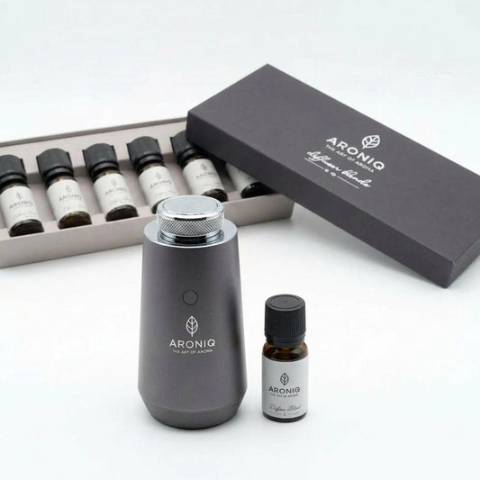 ARONIQ Cadeauset | Auto Geurverspreider met App + Etherische Oliën, Draadloos USB-C
