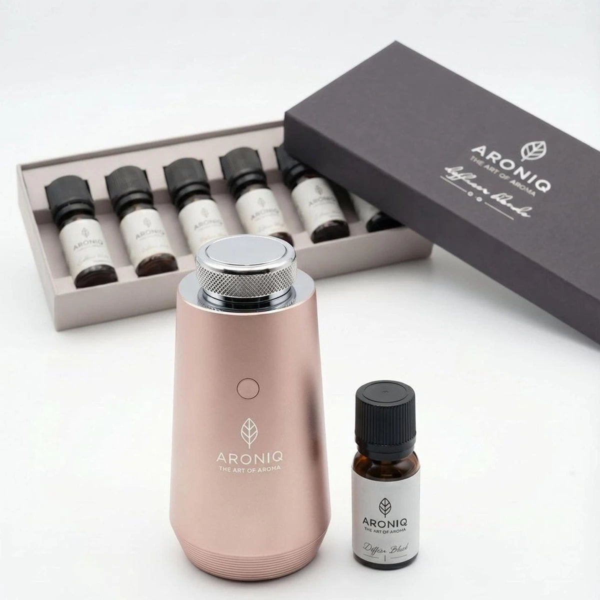 ARONIQ Cadeauset | Auto Geurverspreider met App + Etherische Oliën, Draadloos USB-C